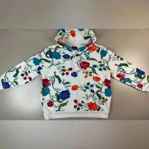 J Jason Wu Printed French Terry Hoodie Size L Floral Cozy Sweater Colorful Artsy - Picture 2 of 15